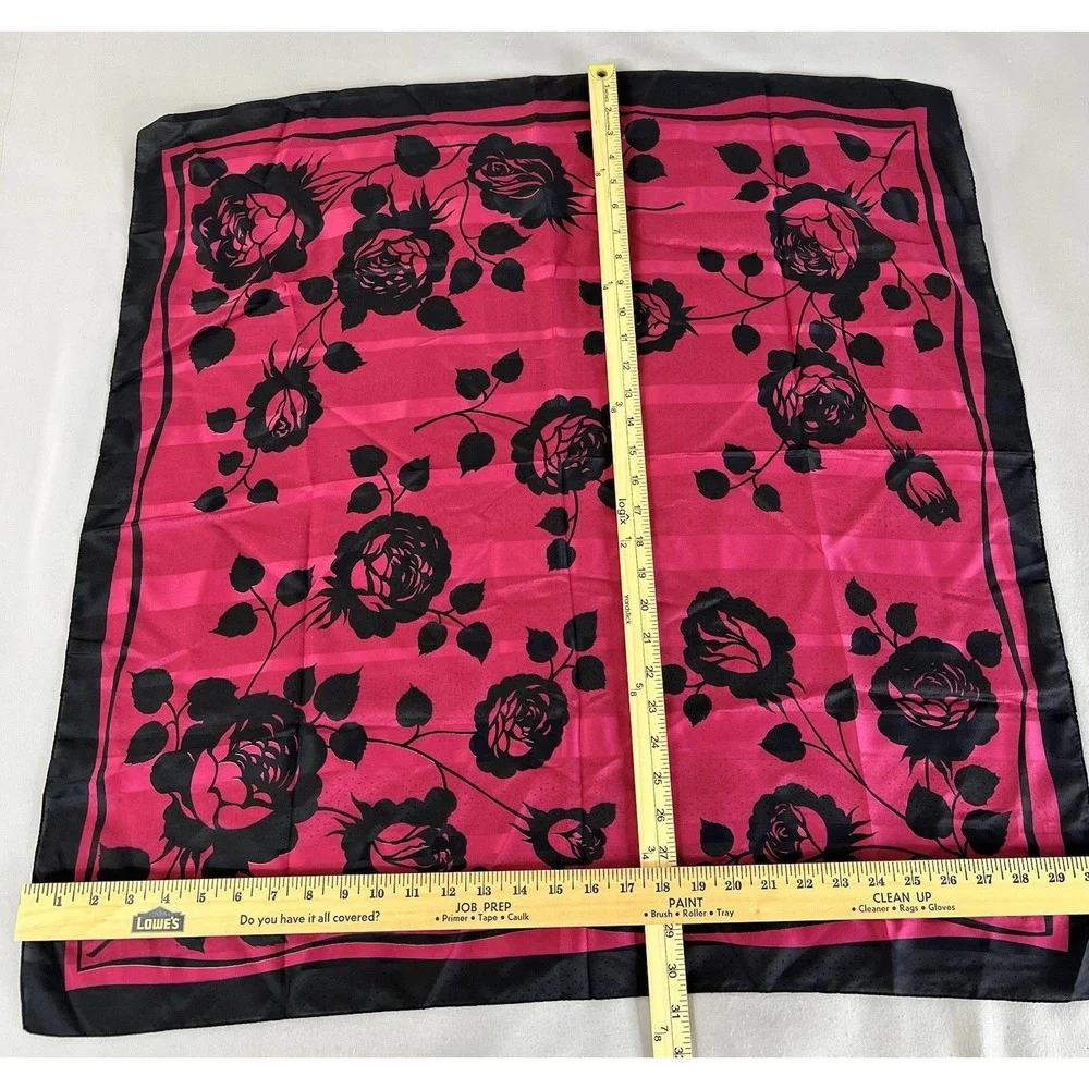 Vintage Made In‎ Italy Square Scarf Hot Pink Floral 100% Polyester  30